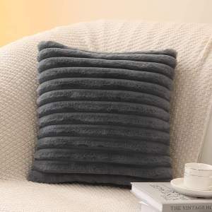 Cozy Plush Faux Wool Pillowcase 45cmx45cm - Striped Microfiber Cushion Cover for Sofa & Bed