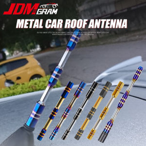 JDMGRAM Aluminum Alloy Car Antenna Universal Auto Chorme Blue Roof Top Radio SIgnal Aerial Pole Mast With Adapter Automobile Exterior Accessories