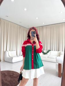 SJM KEMEJA SABRINA NATALAN CHRISTMAS LENGAN PANJANG KASUAL SIMPLE KATUN IMPORT 2866