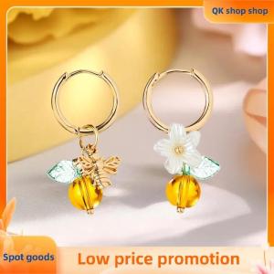 ✨QK shop✨ Fashionable Orange Fruit Honey Bee Hoop Earrings For Women Ear Buckle Suitable For Wearing Jewelry Gifts