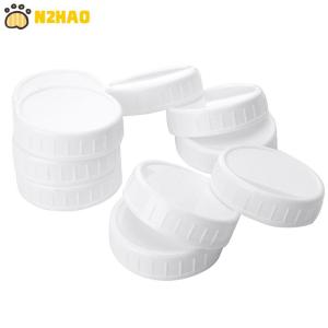【N2HAO】 10pc White Mason Canning Drinking Jars Lid 70mm 86mm Inner Diameter Plastic Covers Unlined Ribbed Lids Storage Caps Replacements