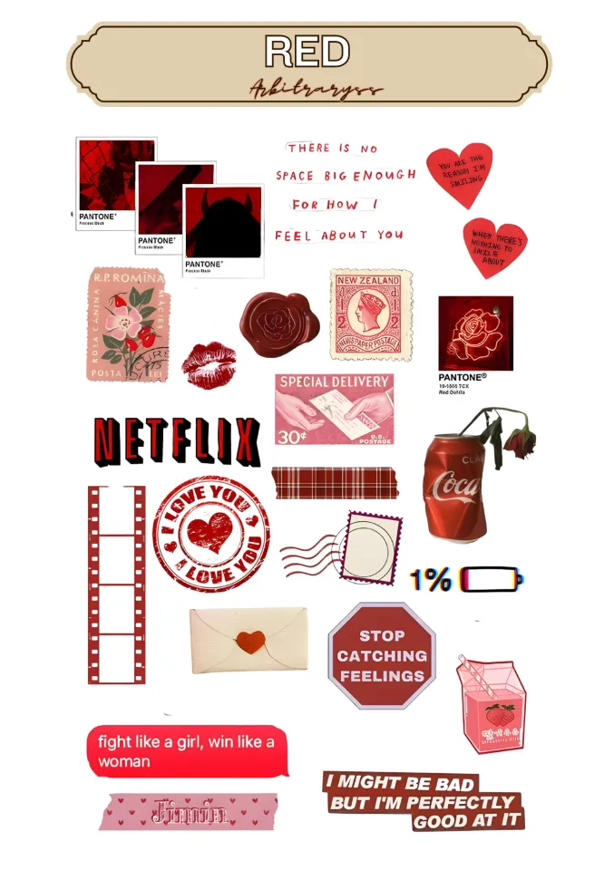 Red Aesthetics Stickers for Journal Scrapbook Diary Photo