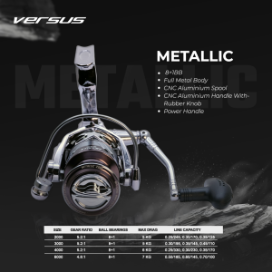 Versus - Reel Versus Metallic Metal Body and Power Handle 8+1Ball Bearing 5.2:1 Gear Ratio