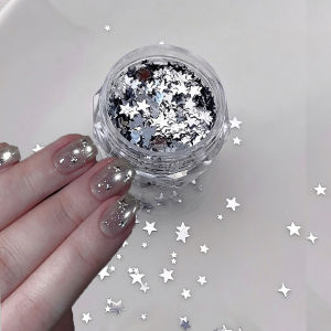 1Jar Silver Star Glitter Sequin Nail Accessories Sparkling Stars Nail Sequins Mixed Size Pentagram Manicure Sequins Decoration h260819