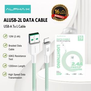 ALPHA·X ALUSB-2L USB-A To L Cable | Fast Charging Cable | 1.2M - 16 Months Warranty
