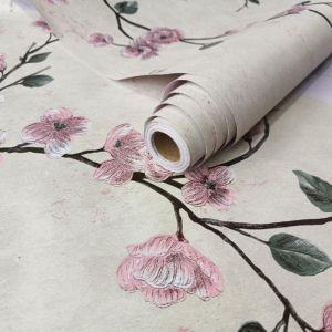 Wallpaper Dinding Motif Bunga Sakura Krem Panjang 8-8Metereter x Lebar 45Cm