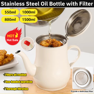Stainless Steel Oil Bottle with Filter Dust Cover Oil Container Tank Storage Household Kitchen Pot Oil Storage Bottle