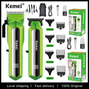 Kemei KM-1790+KM-1789 Electric Hair Clipper Set USB Rechargeable Professional Barber Razor LCD Display