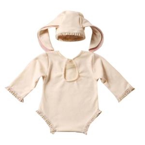 Newborn Rabbit Theme Photography Outfit Rabbit Ear Hat with Romper set Baby Long Ear Hat & Romper set for 0-1 Month Old
