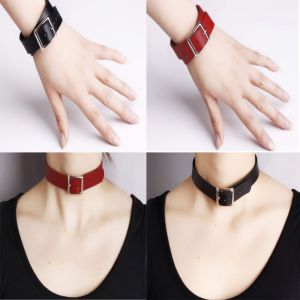 BLACKON New Gothic Chain Leather Buckle Choker Necklace Collar Bracelet