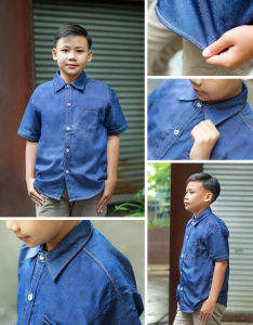 TopOne88 Baju Kemeja Lengan Pendek Denim Anak Laki Laki Usia 6 8 10 12 Tahun