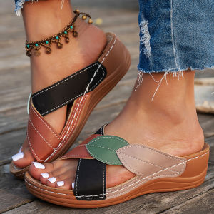 Free Shipping New Summer WomenS Wedge Heel Platform Sandals With Color-Blocked Criss-Cross Straps And A Fish-Mouth Design Available In Plus Sizes