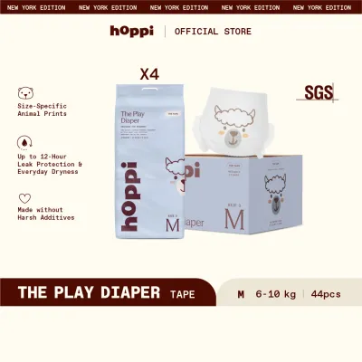 (Carton) Hoppi Play Diaper Tape INSTANT ABSORPTION (NB248/S224/M176/L160) x 4 Packs