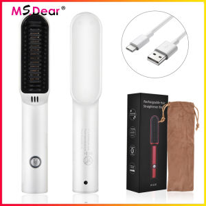Afdeal Wireless Hair Straightener Brush USB Rechargeable Hot Comb Men Beard Hair Straightener Professional Hair Flat Iron Styling Tool