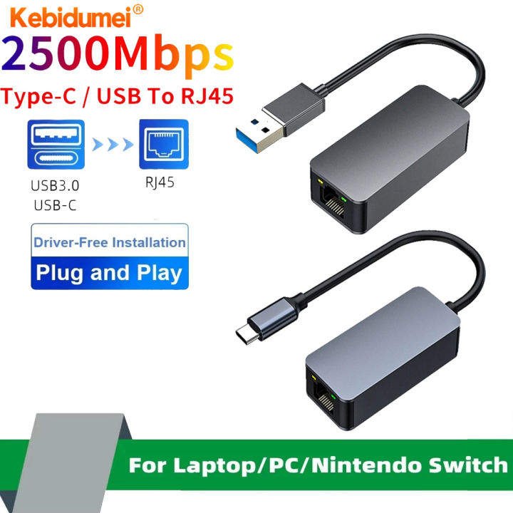 Kebidumei 2500Mbps USB C 2.5G External Ethernet Gigabit Adapter Type C ...