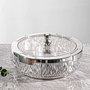 [SG Stock]Household Sealed Rotating Snack Fruit Tray With Lid/ Clear Partitions/Easy To Use/Large Capacity Plate/360°
