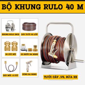 Bộ khung rulo inox đa năng tưới cây rửa xe vệ sinh...kết hợp với dây 3 lớp cùng súng phun đa năng