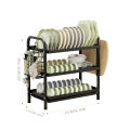 2-Layer Dish Rack Kitchen Dish Storage Rack Black Kitchen Utensil Rack With Pull Drain Tray Kitchen Organizer. 