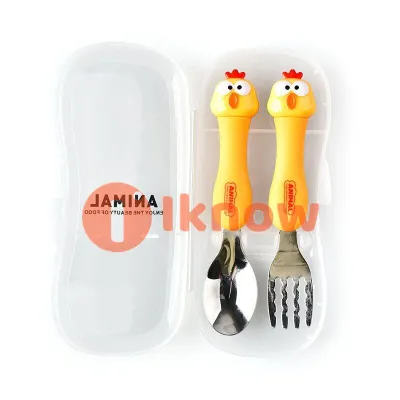 I know Tableware Cartoon Kids Spoon and Fork Set Dessert Spoon for Children Fork Baby Gadgets Childrens Cutlery for Kids