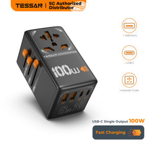 TESSAN Universal 100W Fast Charge Travel Adapter with Dual USB-C Ports Multi-Plug for International Travel
