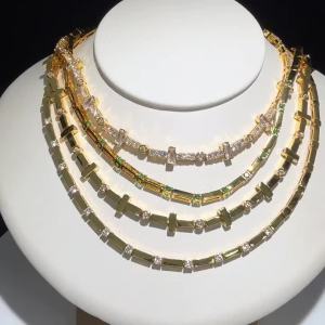 Geometric stripe T-shaped smooth womens gold-plated CZ bracelet necklace from the same series luxurious jewelry for banquets