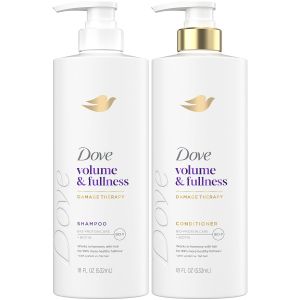 Dove Shampoo and Conditioner Set Volume & Fullness – Daily Volumizing Hair Care Formula Infused with Collagen 18 Oz Ea