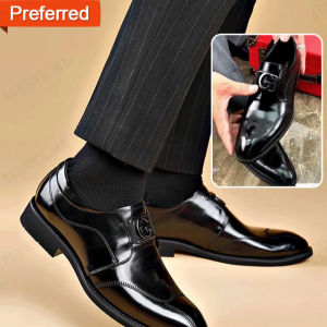 【Hot Sale】 Mens casual business leather shoes slip-on embroidered pointed leather shoes