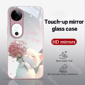 Vivo V40 V30 V29 V27 5G Case Vivo V40 V30 V27 Pro Case Hydrangea Cat High-definition Makeup Mirror Goddess Premium Feeling Anti-fall New Model Hard Simple Full Cover