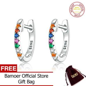 BAMOER Genuine 925 Sterling Silver Round Circle Hoop Earrings for Women Colorful Earrings Sterling Silver Jewelry Gift SCE721