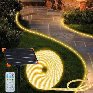 Powdeom Lampu LED Solar Strip - 60LED/m Cipset 2835 | 8 Mod Cahaya | Kalis Air IP65 Dekorasi Luar untuk Taman/Teras/Laluan