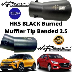 MUFFLER BLACK HKS Burned Muffler Tip Bended 2.5 Diameter Inner Compatible Cars Sedan and Hatchback