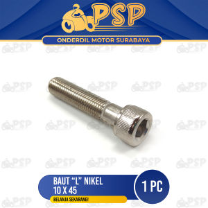 Baut L Nikel 10x45 (Harga 1 PC) - Pitch Bolt Baud 14 Kunci L 8 Drat 10 mm x Panjang 45 mm Ulir Kanan