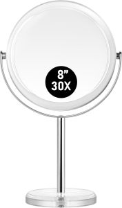 Gương trang điểm có độ phóng đại 20X MIYADIVA gương hai mặt với độ phóng đại 1X và 20X kèm chân đế gương trang điểm để bàn có thể xoay 360 độ. ° Xoay được cho phòng tắm hoặc phòng ngủ kích thước 78 inch.