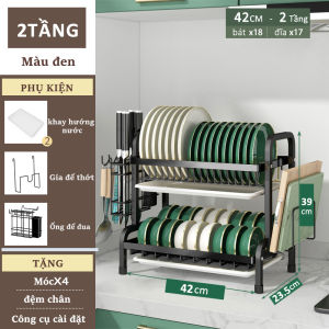 Gslife Kệ Để Bát Đĩa 2 Tầng Co Giãn Đa Năng - Thoát Nước Hiệu Quả Có Giá Đựng Đũa & Thìa