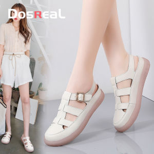 DOSREAL Women Sandals Genuine Leather Summer Ladies Comfortable Round Toe Ankle Hollow Sandals Female Soft Sole Sandals Woman