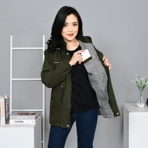Jaket Parka Wanita Jumbo Bolak Balik Kanvas Premium viral ukuran M - 4xl