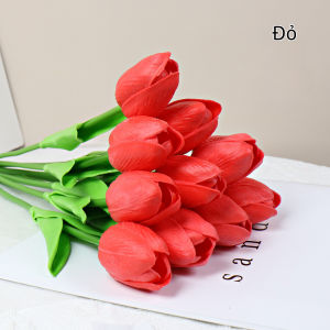 Mới 10 bông Tulip giả trang trí chất liệu cao su PU cao cấp 34cm -Lilys decor house phụ kiện chụp ảnh quà tặng giao giáo người yêu