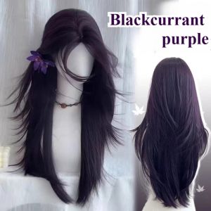 STARGOODS ชั้นชั้นๆ วิกผมสีม่วงลูกเกดดำ คอสเพลย์โลลิต้า แปดหน้าม้า ผมยาวตรง ฮาโลวีน ทนความร้อนทน วิกผมสังเคราะห์แบบคาดศีรษะ สำหรับผู้หญิง