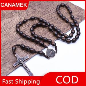 【CANAMEK】 Cổ điển chữ thập Công Giáo gỗ hạt religiousrayer Mặt dây chuyền vòng cổ đồ trang sức