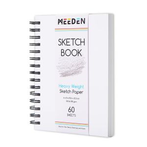 MEEDEN6×8/8×10/ 9x12 /Sketchbook Paper Pad: 122lb/180gsm Spiral Bound Art Sketch Book with DIY Cover for Artists Adults - 60 Sheets Heavy Weight Hardcover Sketch Drawing Paper for Painting Sketching Writing