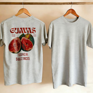 [Local Stock] HBESTY  Vintage Tropical Guavas Sliced Fruit Pink Oversized Crew Neck Short Sleeve T-Shirt From Farm Hand Packed Tropical Sweetness