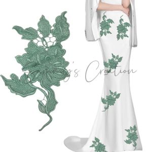 Embroidery Flower Patch DIY Flower Lace Fabic Cloth Decorate Sewing Patch Applique Wedding Dress DIY Patch Green Flower