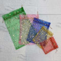 Organza Gift Bag Drawstring Pouch with Print for Candy Jewlery Wedding Package Giveaway. 