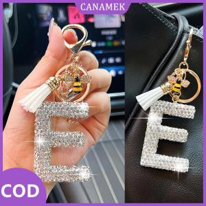 CANAMEK✨ Thời trang 26 thư A-Z Keychain sang trọng thanh lịch Rhinestone hợp kim Keyring Túi xe mặt dây chuyền trang sức phụ kiện