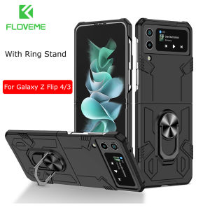 FLOVEME Armor Matte Phone Case For Samsung Galaxy Z Flip 5 Flip 4 Flip 3 5G Hard PC With Ring Stand 360° Rotating Ring Bracket Back Cover For Galaxy Z Flip 5 Flip 4 Flip 3