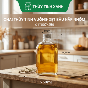 Combo 6 Chai Thủy Tinh Vuông Dẹt Bầu Nắp Nhôm Đựng Cafe Sữa Nước Ép Trái Cây - Nhiều Dung Tích [CTT007]