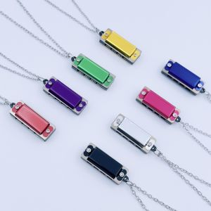 ROLL Mini Necklace Harmonica 4-hole 8-tone Metal Harmonica Woodwind Mini Musical Instrument Gift