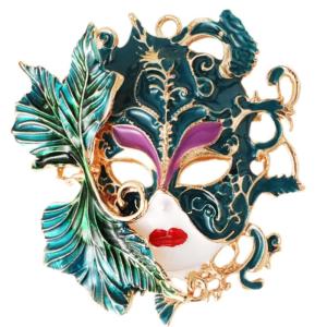 Handmade Enameled Mask Shaped Pin Ethnic Inspired Accessory Zinc Alloy Material Contemporary Design
