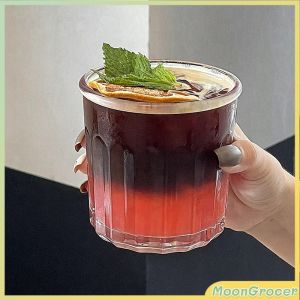 M.G. 400ml/550ml Striped Glass Mug Ice Coffee Cup Transparent Milk Tea Juice Glass 1Pcs