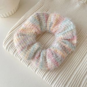 Dây buộc tóc scrunchies Len lông xù loang màu pastel Hàn Quốc chun cột tóc dạ multicolor co giãn